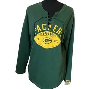 Team Apparel Green and Yellow Lace-Up Sweatshirt L